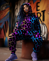 Women's Big Size Colorful Leopard Hoodies and Sweatpants 2-Piece Set